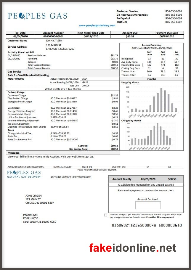 Illinois Utility Bill PSD Template - Illinois Proof of Address